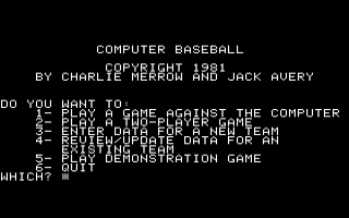 Computer Baseball Title Screen